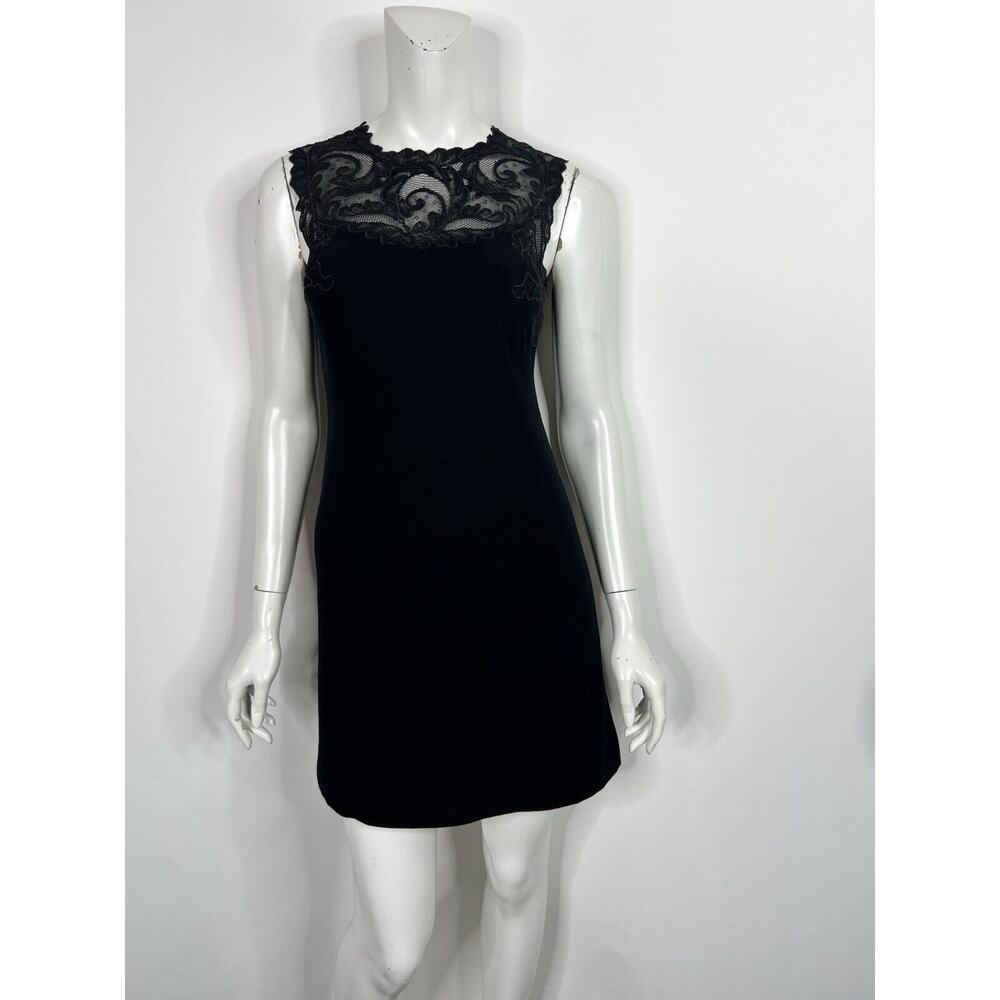 Vtg Gianni Versace Black Wool Lace Dress 40 US6